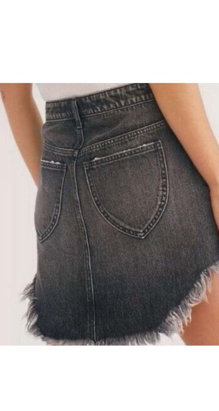Free People Bailey Denim Fringe Mini Skirt Black Wash W27 Festival Cowgirl - Picture 5 of 12